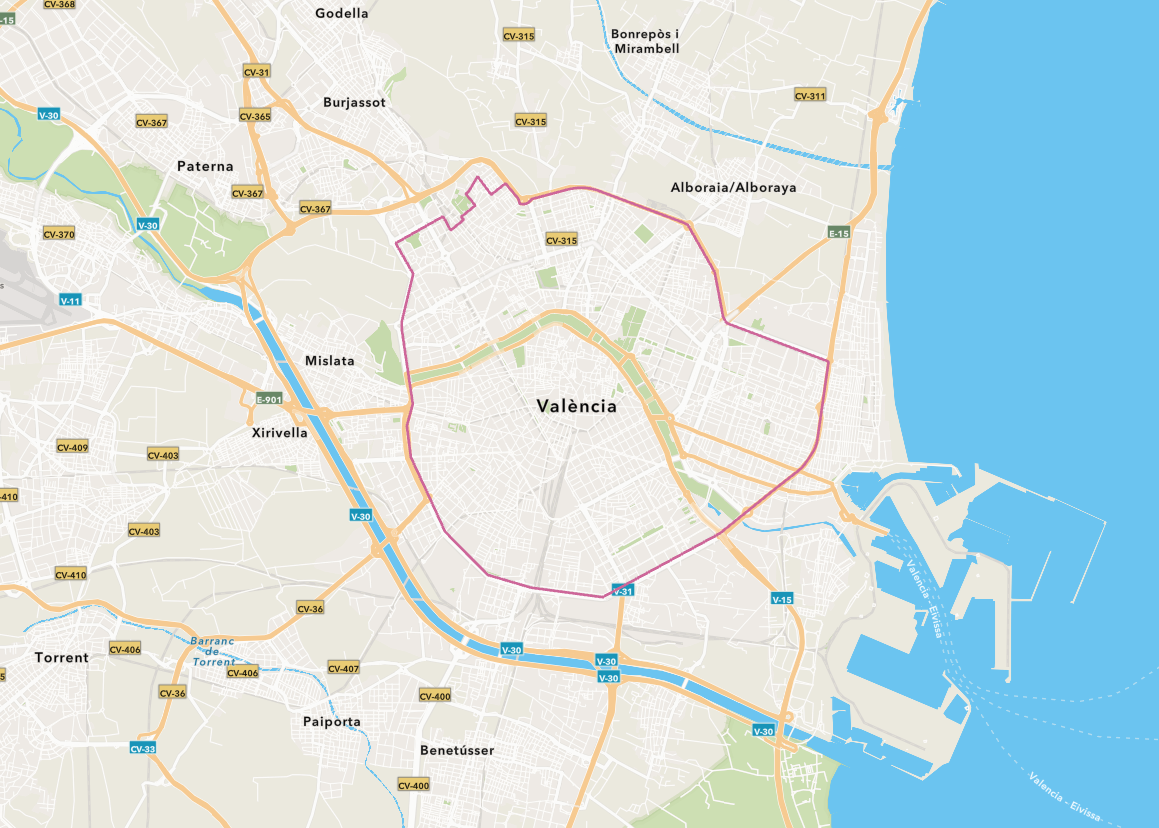 Mapa de la Zona de Bajas Emisiones de València